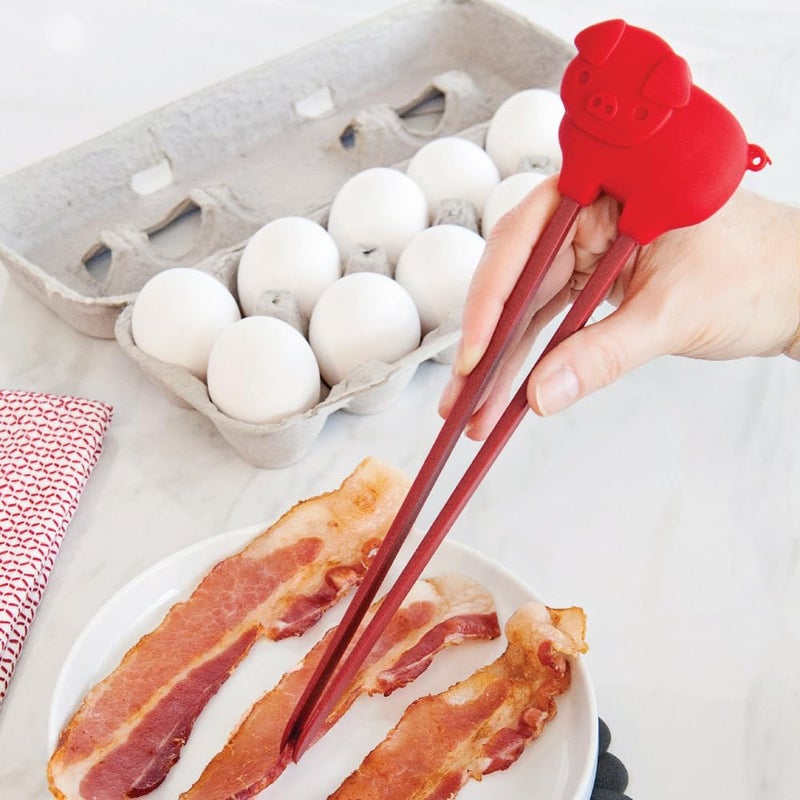 Talisman Designs Silicone Bacon Tongs | Heat Resistant up to 400-Degrees | Turn & Serve Hot Bacon | Safe for Non-Stick Cookware, Meat, Vegetables & Stir-Frying | 10-Inches | Red - Image 2